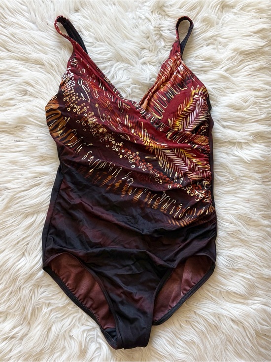 Miraclesuit Other - Miraclesuit 449931 Brown & Gold Metallic Print One Piece Swimsuit Size 12